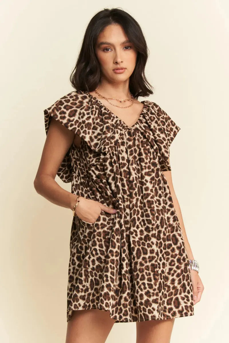 Davi & Dani Animal Printed Velvet Ribbon Mini Dress for Women - Love Salve